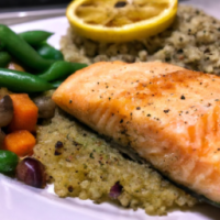 grilled salmon with a side of roasted vegetables and a side of quinoa