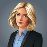 A square portrait professional picture of a 30 year old white female from head to chest dressed in a business suit.