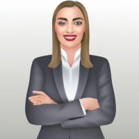 A square portrait professional picture of a 30 year old white female dressed in a business suit.