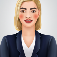 A square portrait professional picture of a 30 year old white female dressed in a business suit.