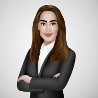 A square portrait professional picture of a 30 year old white female dressed in a business suit.